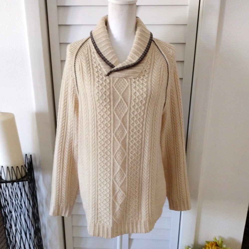 Tommy Bahama Cable knit Lambswool Pullover Shawl Collar Men's Sweater S